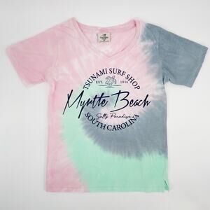 Tsunami Surf Shop Myrtle Beach SC Medium V-Neck Tie Dye Graphic Short Sleeve Tee